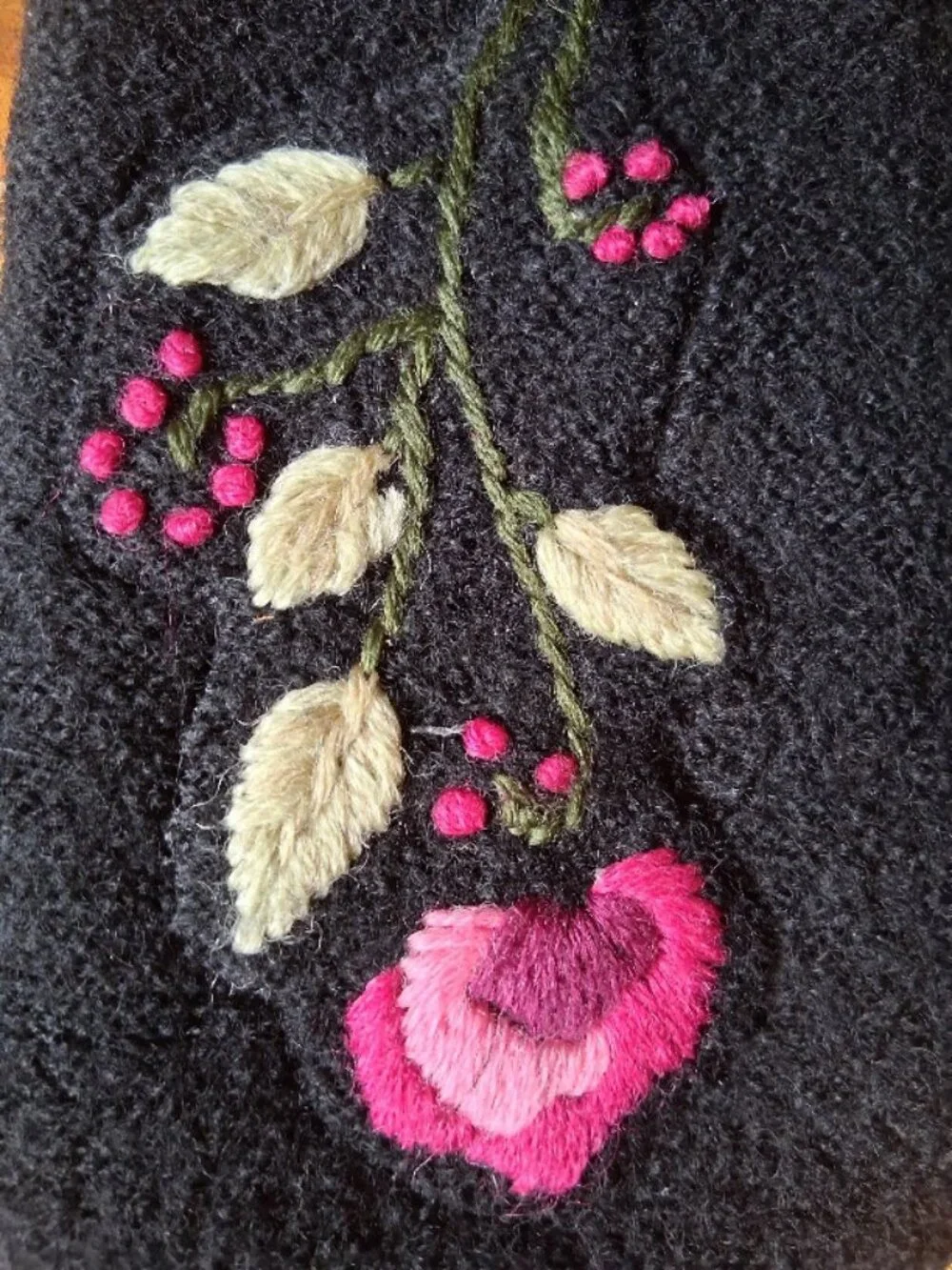 Artisan Knitted and Embrodered Felted Wool Mittens